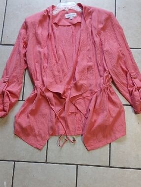 Calvin Klein Coral Drawstring Open-Front Draped Cardigan